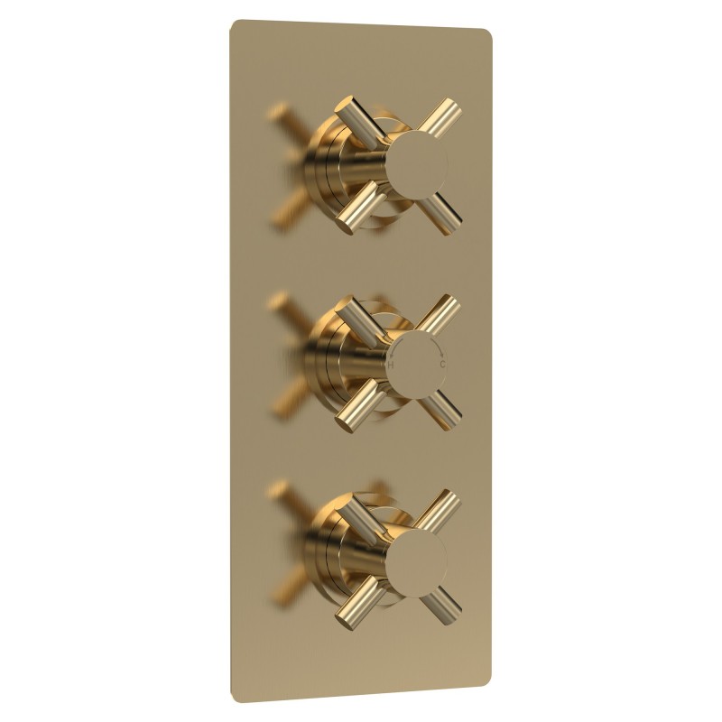 Tec Crosshead Brushed Brass Triple Thermostatic Shower Valve Tec Crosshead Brushed Brass Triple Thermostatic Shower Valve