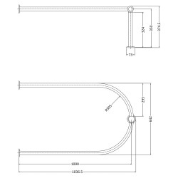 U Shaped Shower Curtain Rail - Technical Drawing
