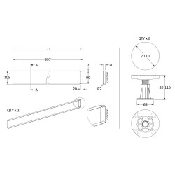 Slate Grey Trays Leg & Plinth Set Suitable for 1000 Square & Rectangular Trays - Technical Drawing