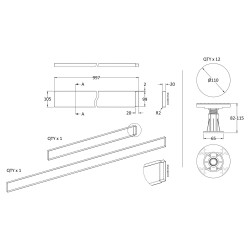 White Shower Trays Leg & Plinth Set Suitable for 1300-1800 Rectangular & Walk in Trays - Technical Drawing