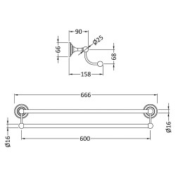 Traditional Double Towel Rail - Technical Drawing
