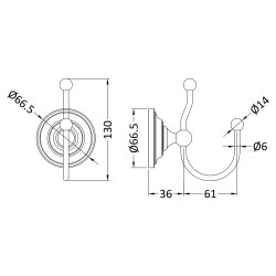 Traditional Double Robe Hook - Technical Drawing