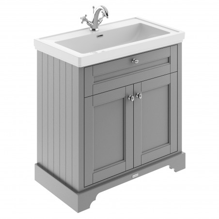 Old London 800mm Freestanding 2-Door Vanity Unit with 1-Tap Hole Fireclay Basin - Storm Grey