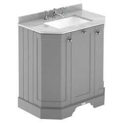 Old London 750mm 3 Door Angled Unit & Grey Marble Top 3 Tap Holes - Storm Grey