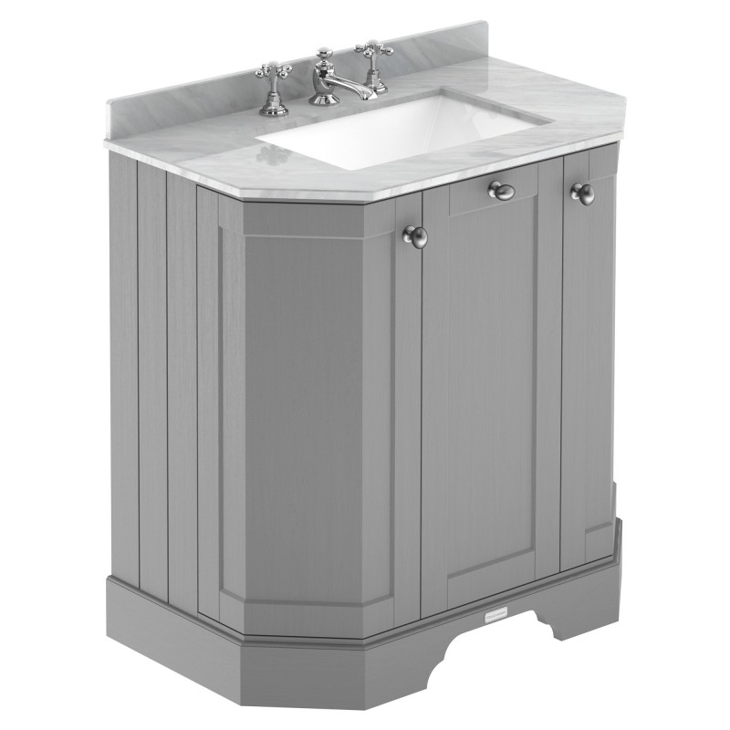 Old London 750mm 3 Door Angled Unit & Grey Marble Top 3 Tap Holes - Storm Grey Old London 750mm 3 Door Angled Unit & Grey Marble Top 3 Tap Holes - Storm Grey
