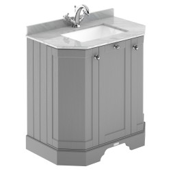 Old London 750mm 3 Door Angled Unit & Grey Marble Top 1 Tap Hole - Storm Grey
