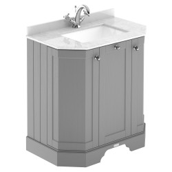 Old London 750mm 3 Door Angled Unit & White Marble Top 1 Tap Hole - Storm Grey