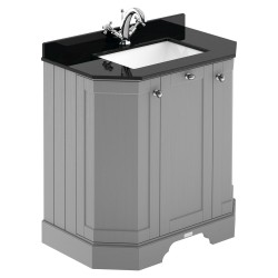 Old London 750mm 3 Door Angled Unit & Black Marble Top 1 Tap Hole - Storm Grey