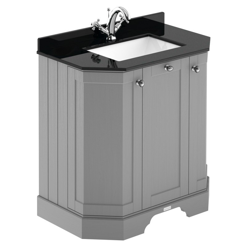 Old London 750mm 3 Door Angled Unit & Black Marble Top 1 Tap Hole - Storm Grey Old London 750mm 3 Door Angled Unit & Black Marble Top 1 Tap Hole - Storm Grey