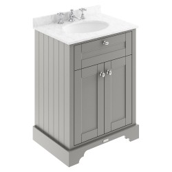 Old London 600mm 2 Door Vanity Unit with Grey Marble Top and Basin with 3 Tap Holes - Storm Grey