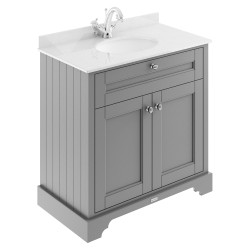 Old London 800mm 2 Door Vanity Unit with White Marble Top and Basin with 1 Tap Hole - Storm Grey