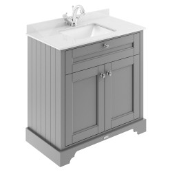 Old London 820mm Freestanding Vanity Unit with 1TH White Marble Top Rectangular Basin - Timeless Sand