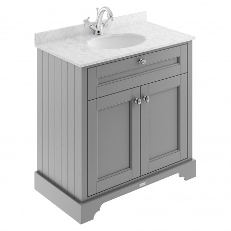 Old London 800mm 2 Door Vanity Unit with Grey Marble Top and Basin with 1 Tap Hole - Storm Grey