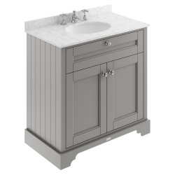 Old London 800mm 2 Door Vanity Unit with Grey Marble Top and Basin with 3 Tap Holes - Storm Grey