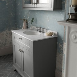 Old London 800mm 2 Door Vanity Unit with Grey Marble Top and Basin with 3 Tap Holes - Storm Grey