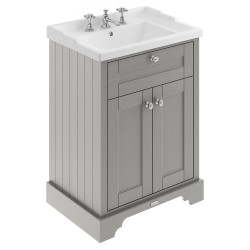 Old London 600mm 2 Door Vanity Unit and Basin with 3 Tap Holes - Storm Grey