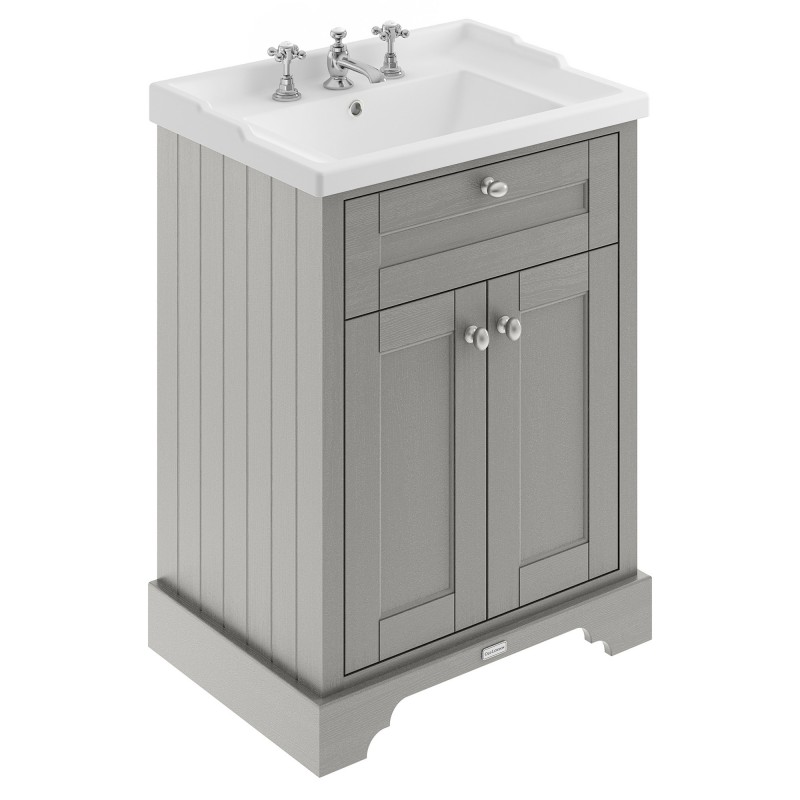 Old London 600mm 2 Door Vanity Unit and Basin with 3 Tap Holes - Storm Grey Old London 600mm 2 Door Vanity Unit and Basin with 3 Tap Holes - Storm Grey