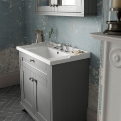 Old London 600mm 2 Door Vanity Unit and Basin with 3 Tap Holes - Storm Grey