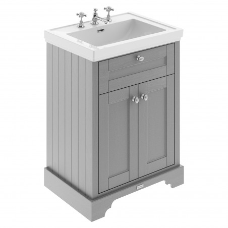 Old London 600mm Freestanding 2-Door Vanity Unit with 3-Tap Hole Fireclay Basin - Storm Grey