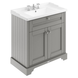 Old London 800mm 2 Door Vanity Unit and Basin with 3 Tap Holes - Storm Grey
