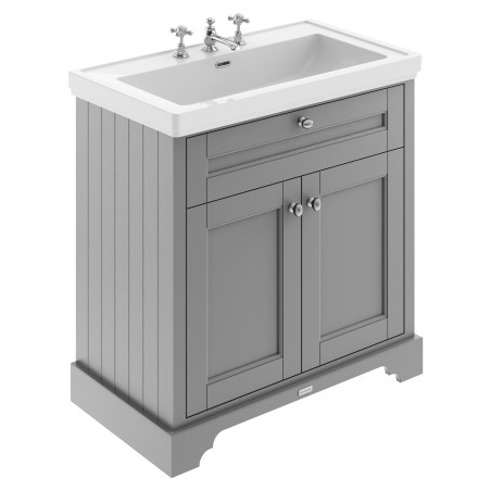 Old London 800mm Freestanding 2-Door Vanity Unit with 3-Tap Hole Fireclay Basin - Storm Grey