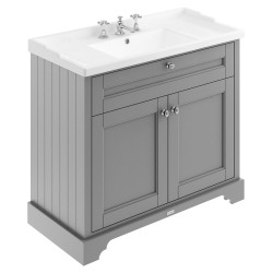 Old London 1000mm 2 Door Vanity Unit and Basin with 3 Tap Holes - Storm Grey