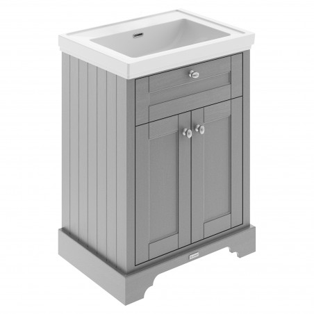 Old London 600mm Freestanding 2-Door Vanity Unit with 0-Tap Hole Fireclay Basin - Storm Grey