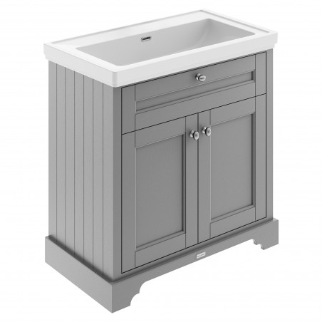 Old London 800mm Freestanding 2-Door Vanity Unit with 0-Tap Hole Fireclay Basin - Storm Grey