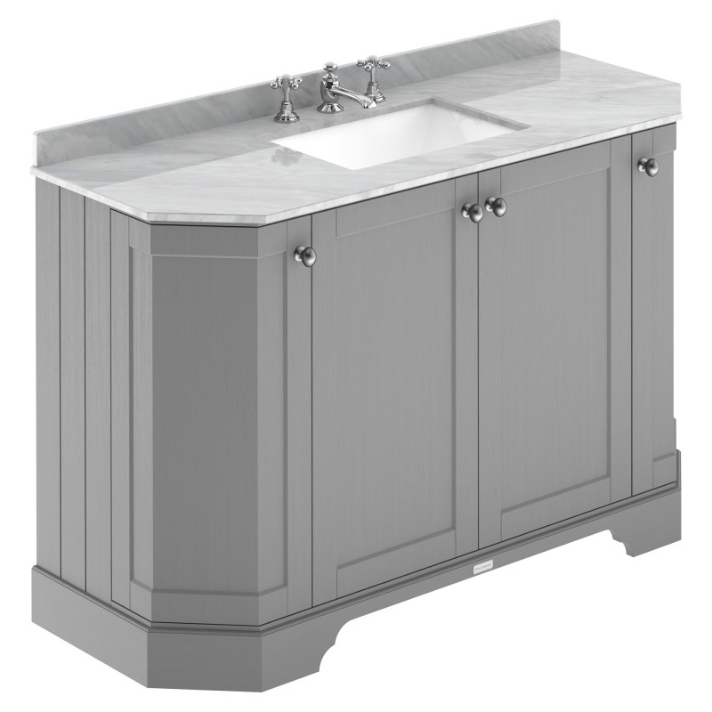 Old London 1200mm 4 Door Angled Unit & Grey Marble Top 3 Tap Holes - Storm Grey Old London 1200mm 4 Door Angled Unit & Grey Marble Top 3 Tap Holes - Storm Grey