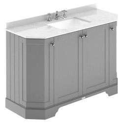 Old London 1200mm 4 Door Angled Unit & White Marble Top 3 Tap Holes - Storm Grey