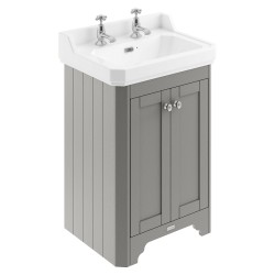 Old London 595mm 2 Door Vanity Unit and Basin with 2 Tap Holes - Storm Grey