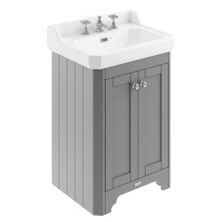 Old London 595mm 2 Door Vanity Unit and Basin with 3 Tap Holes - Storm Grey