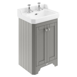 Old London 560mm 2 Door Vanity Unit and Basin with 2 Tap Holes - Storm Grey