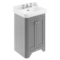 Old London 560mm 2 Door Vanity Unit and Basin with 3 Tap Holes - Storm Grey