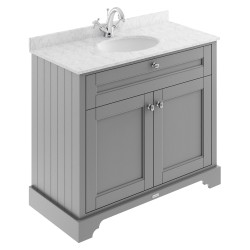 Old London 1000mm 2 Door Vanity Unit with Grey Marble Top and Basin with 1 Tap Hole - Storm Grey