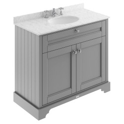 Old London 1000mm 2 Door Vanity Unit with Grey Marble Top and Basin with 3 Tap Holes - Storm Grey