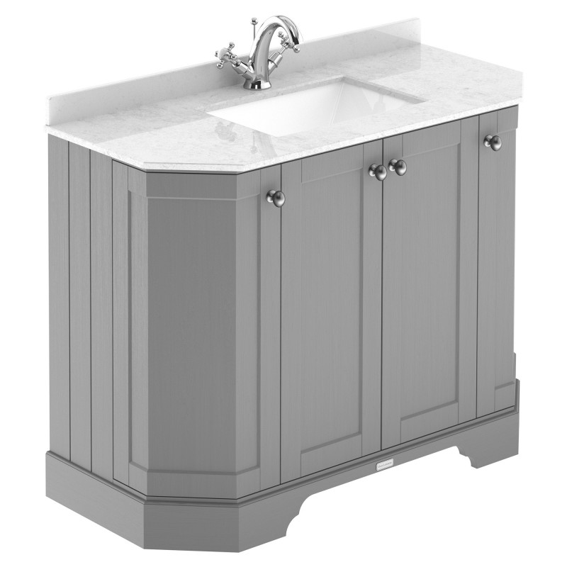 Old London 1000mm 4 Door Angled Unit & White Marble Top 1 Tap Hole - Storm Grey Old London 1000mm 4 Door Angled Unit & White Marble Top 1 Tap Hole - Storm Grey