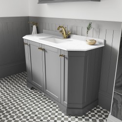 Old London 1000mm 4 Door Angled Unit & White Marble Top 1 Tap Hole - Storm Grey