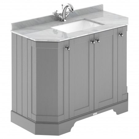 Old London 1000mm 4 Door Angled Unit & Grey Marble Top 1 Tap Hole - Storm Grey