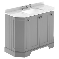 Old London 1000mm 4 Door Angled Unit & White Marble Top 3 Tap Holes - Storm Grey