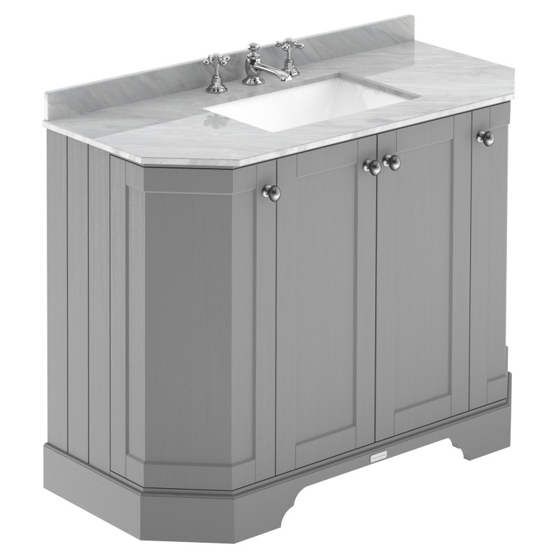 Old London 1000mm 4 Door Angled Unit & Grey Marble Top 3 Tap Holes - Storm Grey Old London 1000mm 4 Door Angled Unit & Grey Marble Top 3 Tap Holes - Storm Grey