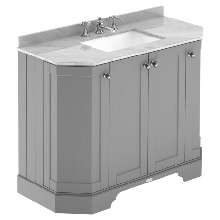 Old London 1000mm 4 Door Angled Unit & Grey Marble Top 3 Tap Holes - Storm Grey