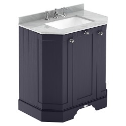 Old London 750mm 3 Door Angled Unit & Grey Marble Top 3 Tap Holes - Twilight Blue