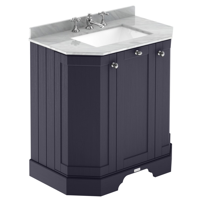 Old London 750mm 3 Door Angled Unit & Grey Marble Top 3 Tap Holes - Twilight Blue Old London 750mm 3 Door Angled Unit & Grey Marble Top 3 Tap Holes - Twilight Blue