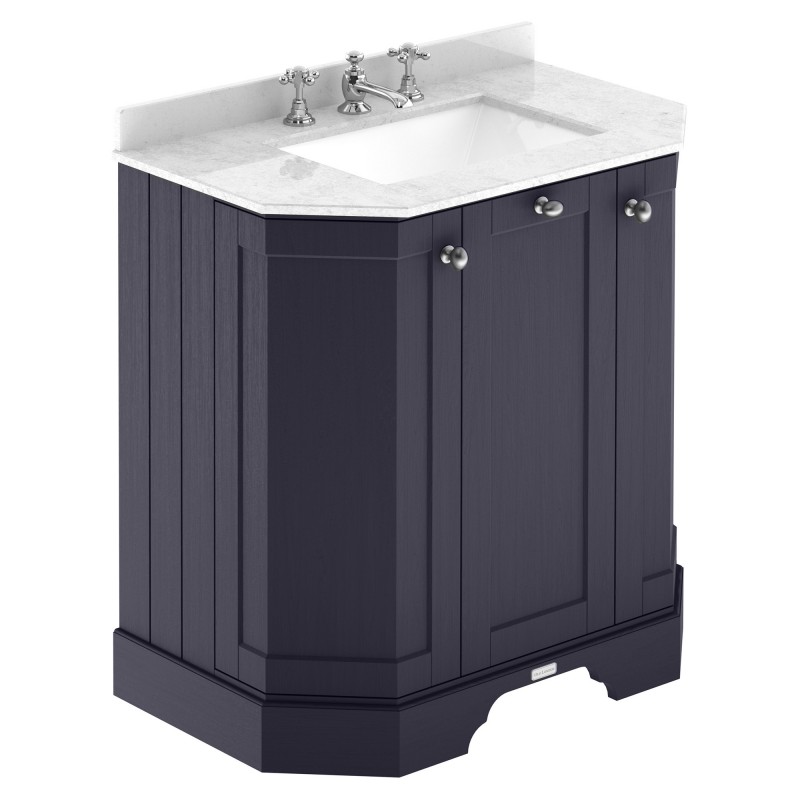 Old London 750mm 3 Door Angled Unit & White Marble Top 3 Tap Holes - Twilight Blue Old London 750mm 3 Door Angled Unit & White Marble Top 3 Tap Holes - Twilight Blue