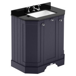 Old London 750mm 3 Door Angled Unit & Black Marble Top 3 Tap Holes - Twilight Blue