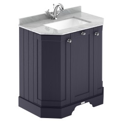 Old London 750mm 3 Door Angled Unit & Grey Marble Top 1 Tap Hole - Twilight Blue