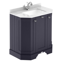 Old London 750mm 3 Door Angled Unit & White Marble Top 1 Tap Hole - Twilight Blue