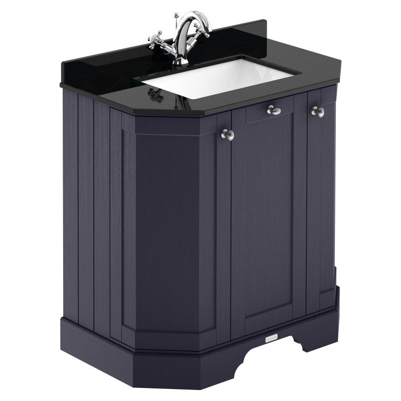 Old London 750mm 3 Door Angled Unit & Black Marble Top 1 Tap Hole - Twilight Blue Old London 750mm 3 Door Angled Unit & Black Marble Top 1 Tap Hole - Twilight Blue