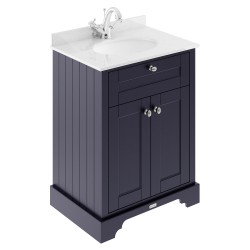 Old London 600mm 2 Door Vanity Unit with White Marble Top and Basin with 1 Tap Hole - Twilight Blue